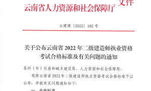 关于公布云南省2022年二级建造师执业资格考试合格标准及有关问题的通知